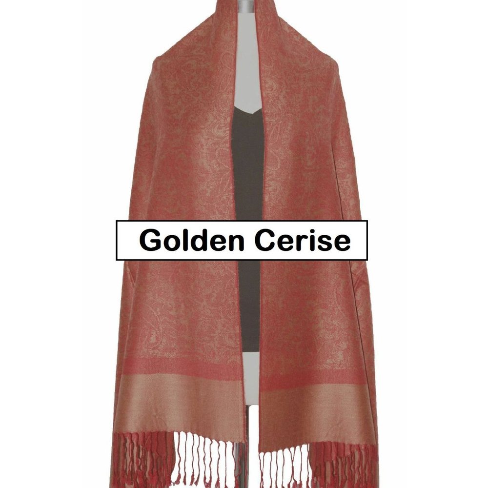brand new GOLDEN CERISE PAISLEY 70% Cashmere 30% Silk Pashmina Shawl